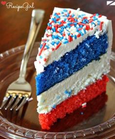 Red, White And Blue Cheesecake Cake. #recipe #fouthofjuly