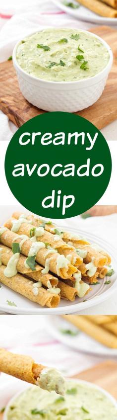Creamy Avocado Dip Recipe - A fun and unique spin on your traditional appetizer dips! Not only is it delicious, but it’s a little healthier with greek yogurt! My favorite avocado dipping sauce. Enjoy with your favorite recipes: tacos, tacquitos, taco salad or even as a dip!