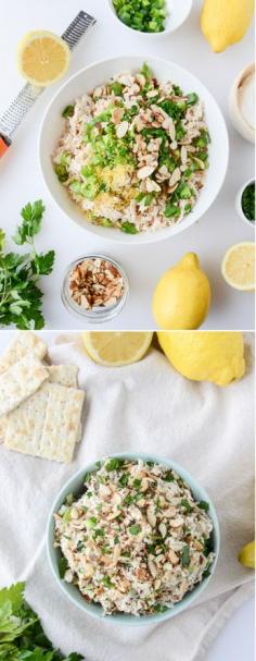 
                    
                        Lemon Almond Roast Chicken Salad, with Greek Yogurt. The perfect summer meal! I howsweeteats.com
                    
                