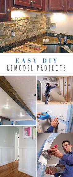 Easy DIY Remodel Projects • Ideas  Tutorials for projects like backsplash, drywall, floors, faux wood beam, sliding barn door etc....