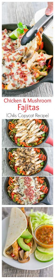 Chicken and Mushroom Fajitas - A copycat recipe for Chilis Restaurant Fajitas. 2 breasts, 1  pepper.