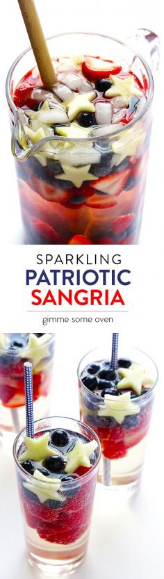 
                    
                        This Sparkling Red, White & Blue Sangria is quick and easy to make, and it's always the hit of a party! | gimmesomeoven.com
                    
                