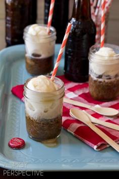 Root Beer Float CAKES - Desserts in Jars!  ASpicyPerspective.com #injars #rootbeerfloat  #summer #party #recipe! My kind of Float!!