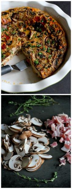 Pancetta and Mushroom Crustless Quiche...And easy and healthy brunch recipe! 111 calories and 3 Weight Watchers PP | https://cookincanuck.com #recipe