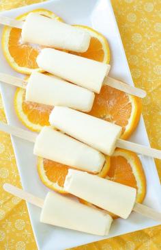 Homemade Orange Creamsicles- 1 cup orange juice, 1 cup coconut milk, 3 TSP honey, 1/4 tsp orange extract, 1/2 tsp vanilla extract Whisk all ingredients together. Pour mixture into popsicle molds. Freeze for 4-6 hours or until frozen. - Click for Recipe