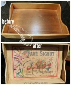 INFO ON "aging" WOOD...COULD BE THE WAT TO GO FOR KITCHEN CABINETS Old Letter Tray -to- Vintage French Fruit Tray {Thrifty DIY} - Before & After - artsychicksrule.com #vintage #graphicsfairy #diy #chalkpaint...