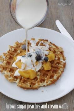 Brown sugar peaches and cream waffles Recipe.  Great Breakfast idea! NoBiggie.net