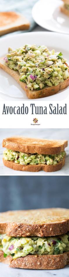 Avocado chicken salad... I hate tuna ~ Healthy and easy! Avocado Tuna Salad with avocado, canned tuna, red onion, celery, and NO mayo. ~ SimplyRecipes.com
