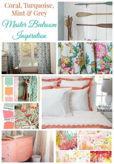 Coral, Turquoise, Mint & Grey Master Bedroom Inspiration...love these colors for the girls bathroom makeover I'm doing!