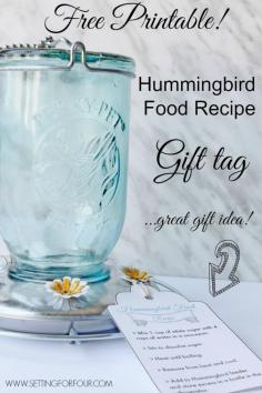 Free Printable! Hummingbird Food Recipe Gift Tag - add to a hummingbird feeder for a great gift idea!
