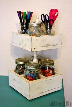 What a great idea! This DIY Double Decker Mason Jar Craft Caddy, could organize everything in my craft room!