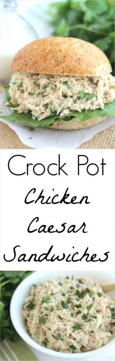Looking for a quick and easy dinner that'll have the whole family asking for seconds? These Crock Pot Chicken Caesar Sandwiches are a snap to make, and the homemade Caesar dressing is packed with protein! Healthy and delicious!