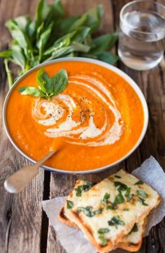 Creamy Tomato Soup with Basil Cheese on Toast - Nicky's Kitchen Sanctuary