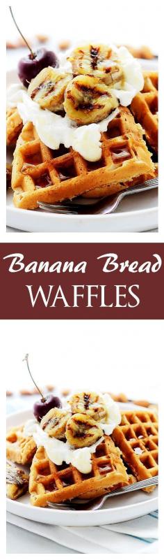 
                    
                        Banana Bread Waffles | www.diethood.com | The sweet and delicious taste of Banana Bread in a Waffle!
                    
                