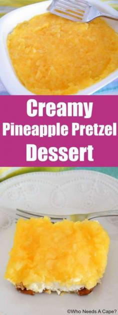 
                    
                        Creamy Pineapple Pretzel Dessert is an easy dessert that you can whip up in no time at all. Cool, creamy and refreshing, a wonderful summertime dessert.
                    
                