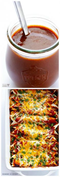 Homemade Enchilada Sauce -- you'll never go back to the store-bought (processed) stuff again. This homemade version is quick, easy, and UNBELIEVABLY good! | gimmesomeoven.com #mexican (Note: for a strict Gluten free diet, be sure your spices are GF)