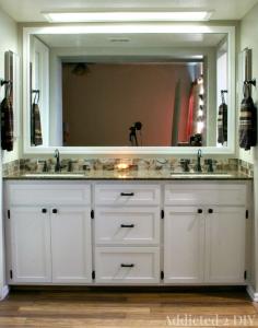 DIY Double Bathroom Vanity - like the granite and back Splash tile idea