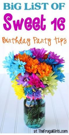 
                    
                        BIG List of Sweet 16 Birthday Party Tips and Ideas! ~ at TheFrugalGirls.com - you'll love these fun decorations, themes and decor ideas for Sweet Sixteen parties for Girls! #thefrugalgirls
                    
                