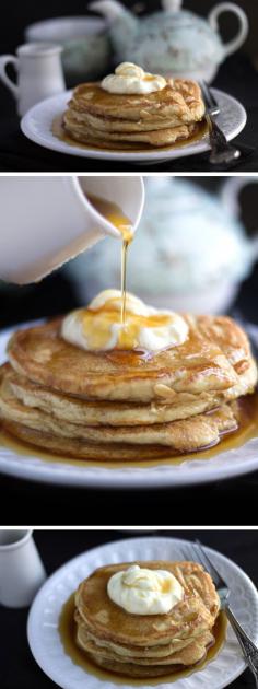 Sour Cream Pancakes - Erren's Kitchen | This Sour Cream Pancakes is the ultimate pancake recipe. These pancakes are thick and fluffy, and serving them topped with a scoop of sour cream and warm maple syrup makes them unbelievably scrumptious.