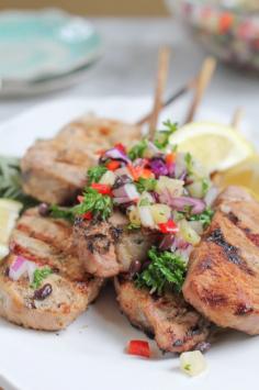 Grilled Pork Chops On A Stick with Pineapple Salsa #grilling #pork #porkchops #recipe