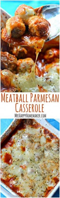 Who doesn't LOVE "Easy & Delicious Recipes" like: this "Meatball Parmesan Casserole Recipe"!!!   You only need "5 ingredients"... it's ready in minutes & it'll feeds a crowd for cheap!!!  *Shared On: MrsHappyHomemaker.com  By: @thathousewife  ~XOX  #MomAndSonCookingTeam