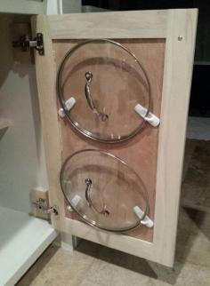Command Hooks as Pot Lid Holders | DIY Kitchen Storage Ideas for Small Spaces | Click for Tutorial | DIY Kitchen Organization Ideas  Repin & Follow my pins for a FOLLOWBACK!