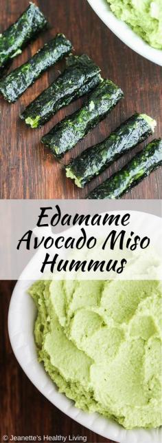 Edamame Miso Avocado Hummus - this healthy dip is packed with protein. Just five ingredients. Serve with veggies or wrap in nori for a quick snack. ~ http://jeanetteshealthyliving.com