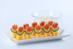 Made Super Mario World Fire Flower Appetizers with the homemade Spicy Veggie Dip! omnomnom