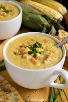 Sweet Corn Soup - Summertime in a bowl! This rich, creamy, easy soup is a perfect way to enjoy in-season corn. -- (First time we have ever rated a recipe a 10!)  I didn't change one thing in this recipe and it was over the top yummy. Title says it all.