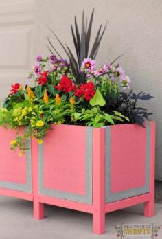 DIY Paver Planter: Brooke used plans from a Home Depot DIH workshop, made it her own and added a splash of color using Rust-Oleum Ultra Cover 2x to bring some fun to the front of her house! See all the other colors there are to choose from! http://www.rustoleum.com/search-results/?searchStr=ultra%20cover