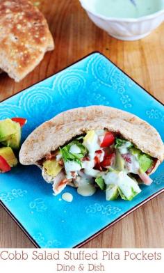 Cobb Salad Stuffed Pita Pockets drizzled with avocado ranch dressing - a simple weeknight dinner recipe, when life is hectic.. xo