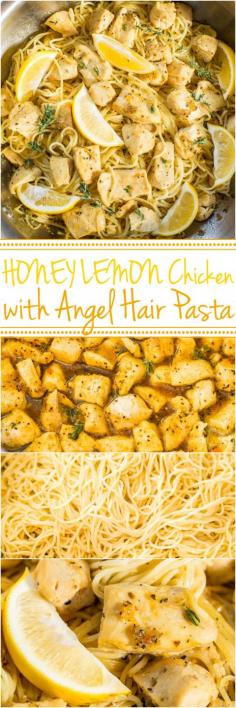 Honey Lemon Chicken with Angel Hair Pasta - Easy, ready in 20 minutes, and you'll love the tangy-sweet flavor!! A healthy weeknight dinner for those busy nights!! #recipe  pasta recipes, easy pasta recipes, chicken pasta recipes, healthy pasta recipes, pasta recipes easy, italian pasta recipes, chicken and pasta recipes, penne pasta recipes, vegetarian pasta recipes, simple pasta recipes, shrimp and pasta recipes, quick pasta recipes