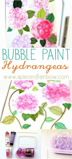 DIY bubble paint flower hydrangeas tutorial. true piece of DIY art.
