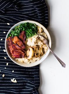 Savory Oatmeal with Garlicky Greens and Bacon {recipe}