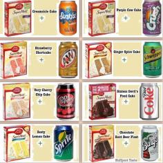 Just stir 12 ounces of a carbonated beverage of your choice into your prepackaged cake mix, plop the mixture into a pan and bake it in the oven as directed on the box.