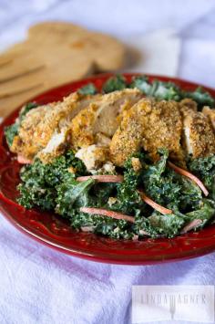 Raw Kale Caesar Salad with Almond Crusted Paleo Chicken Recipe - RecipeChart.com