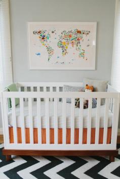 
                    
                        Fun bright gender neutral nursery. In love with the world map made of animals.
                    
                