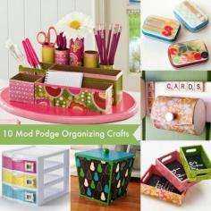 10 unique organizing crafts made with Mod Podge - perfect for sorting all of your items in your home office or craft studio! Get a lazy Susan from a thrift store  to do the first one.