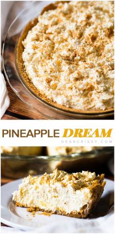 
                    
                        Pineapple Dream Pie - Fluffy pineapple cheesecake layers piled on sweet, crispy vanilla wafer crust? You do not want to miss this heavenly pie recipe! #ad
                    
                