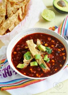 
                    
                        Ancho Black Bean Tortilla Soup. Plus homemade baked corn tortilla strips! #vegan #glutenfree
                    
                