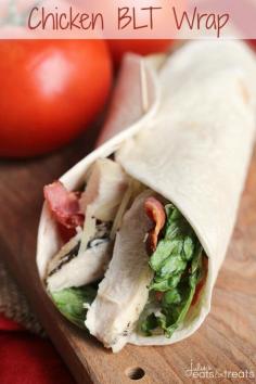 Chicken BLT Wrap ~ Easy Wrap Perfect for Lunch or Dinner! Loaded with Grilled Chicken, Romaine Lettuce, Bacon, Tomatoes, Parmesan cheese and Mayo!