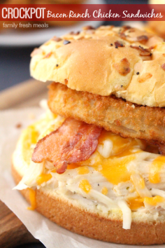 Crockpot Bacon Ranch Chicken Sandwiches  - An easy family dinner everyone will LOVE - familyfreshmeals.com