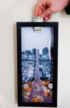 SS Create a money saving shadow box to save for that very special trip you dream of taking. We want to go to Paris! With only a few steps, you can create your very own and have a cute decoration to keep in your home while you save!