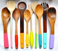 DIY: painted wooden spoons.  Awesome to help people identify their kitchen tools.