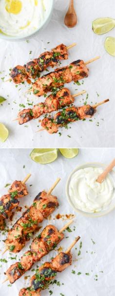 
                    
                        Chili Garlic Chicken Skewers with Yogurt Dip I howsweeteats.com
                    
                