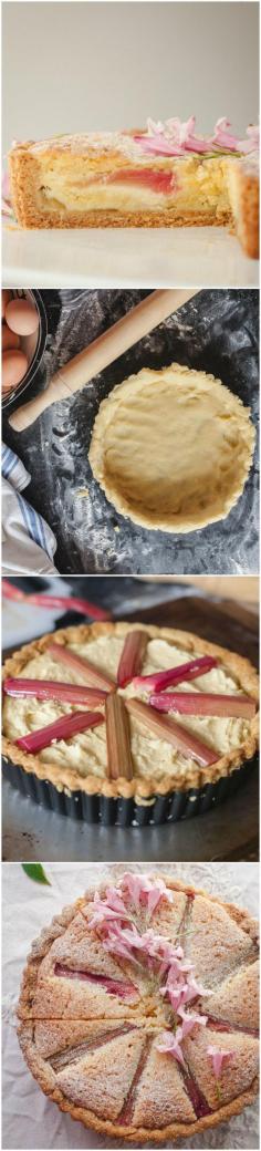 
                    
                        Roasted Rhubarb Bakewell Tart. Buttery tart filled with almond filling and roasted rhubarb. Another take on the British classic
                    
                
