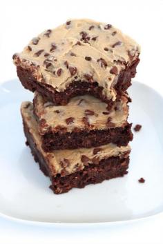 Cookie Dough Frosted Fudge Brownies ~ Rich fudge brownies topped with a dreamy chocolate chip cookie dough frosting for an outrageous brownie eating experience!