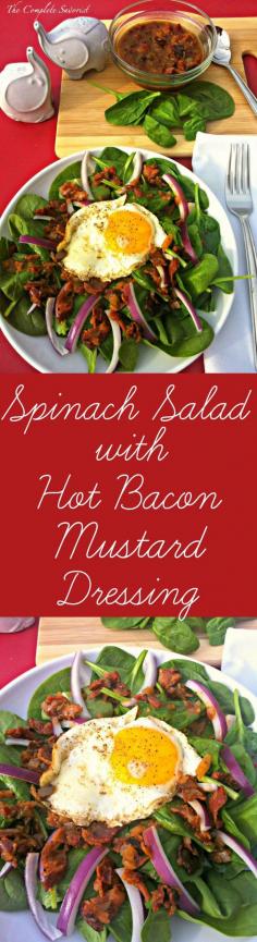 
                    
                        Spinach Salad with Hot Bacon Mustard Vinaigrette ~ The Complete Savorist
                    
                