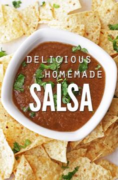 Quick and easy homemade salsa recipe. Made with simple on-hand ingredients. Great taste with just enough kick to make you come back for more!