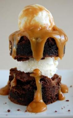 Hockey Puck Chocolate Peanut Butter Brownies with Peanut Butter Dulce de Leche Dauce. Culinary Concoctions by Peabody.